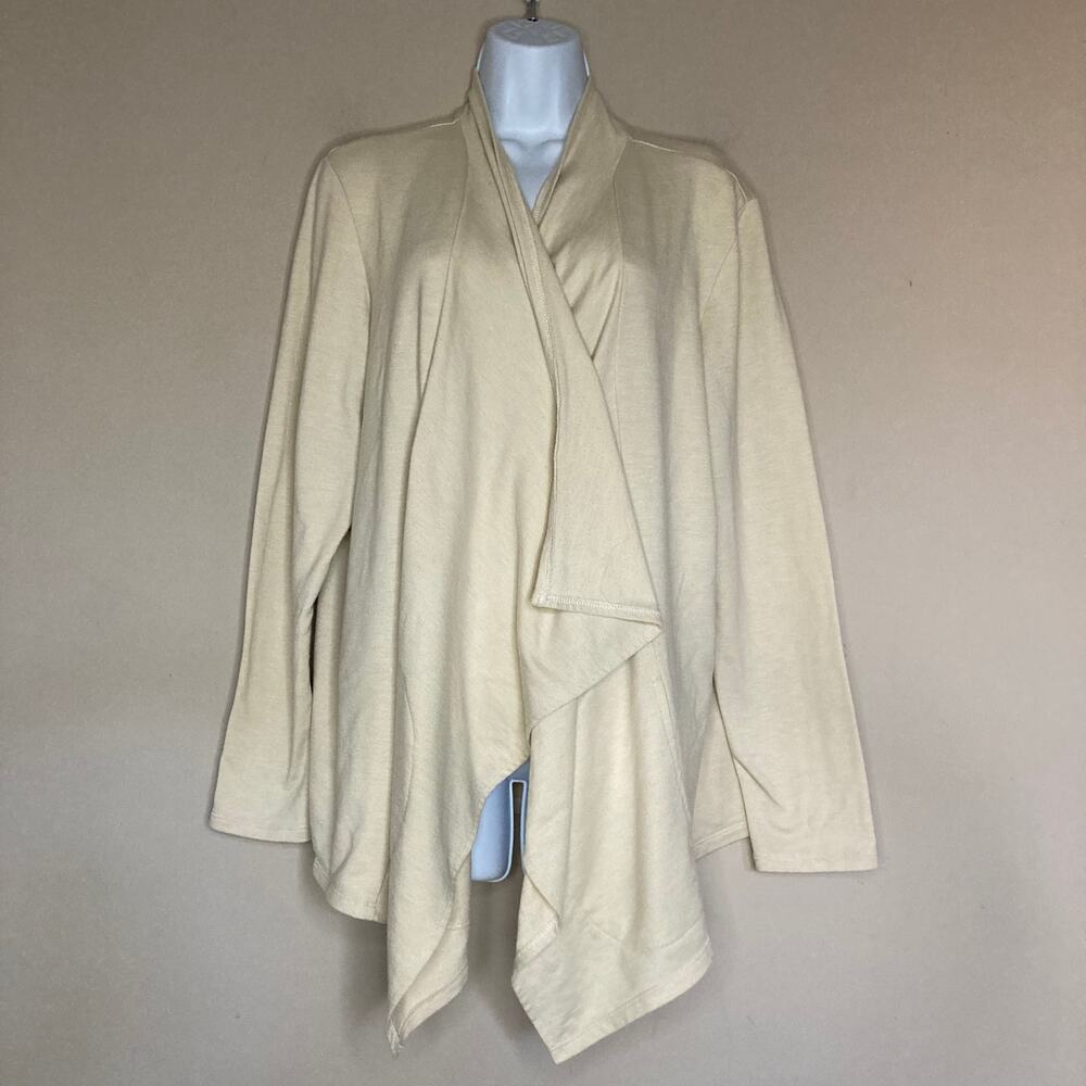 LOGO Lounge Lori Goldstein XL French Terry Cardigan Lagenlook Asymmetrical Hem